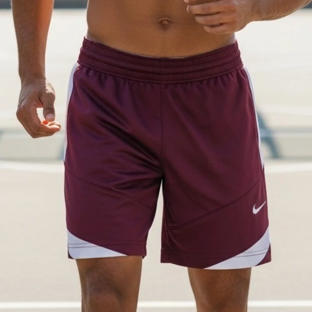 Nike Dri-FIT Mens Basketball Shorts Maroon‎ Burgundy White Team Engineered S